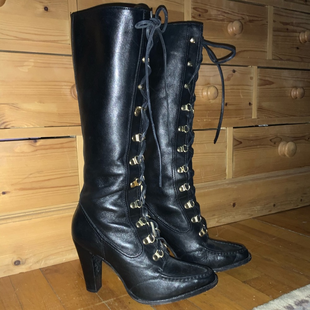 Michael Kors black leather lace up boots